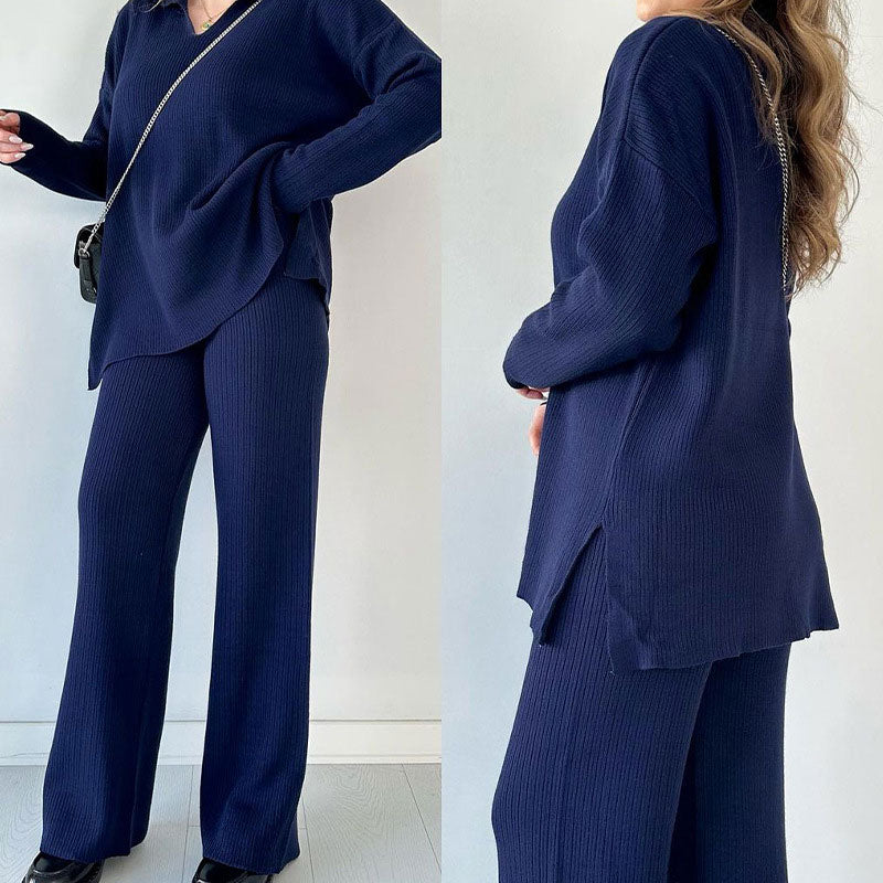 🌸limited-time 50% off🔥V-Neck Casual Slit Knitted Two-Piece Set