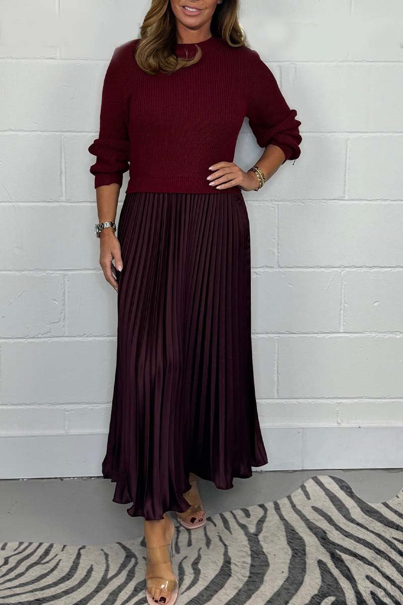 🔥Hot Promotion 49%OFF🔥Women's solid color Long Sleeve Jumper & Pleated Bottom Dress