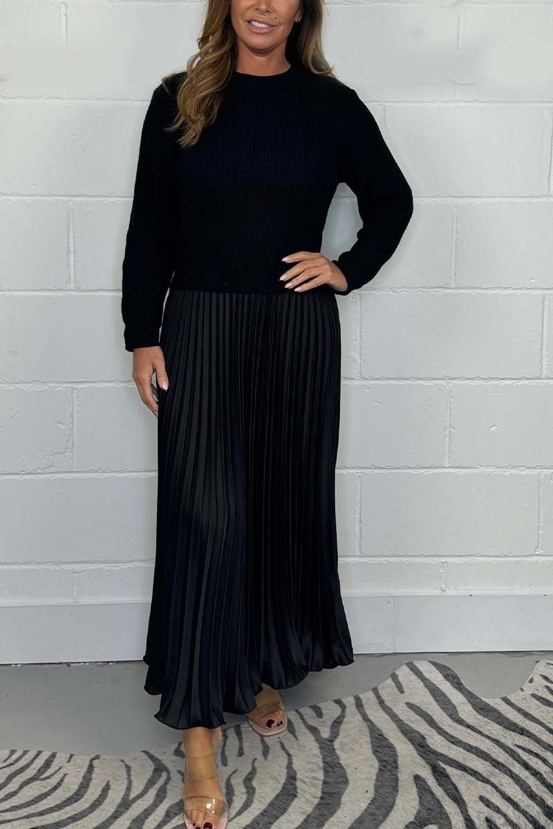 🔥Hot Promotion 49%OFF🔥Women's solid color Long Sleeve Jumper & Pleated Bottom Dress