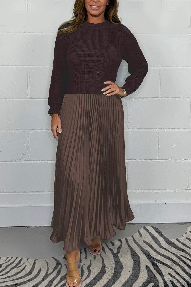 🔥Hot Promotion 49%OFF🔥Women's solid color Long Sleeve Jumper & Pleated Bottom Dress