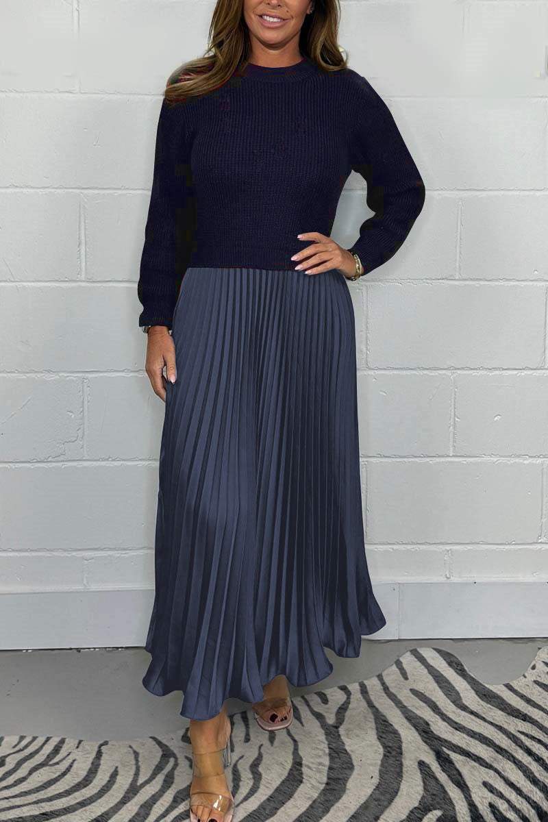 🔥Hot Promotion 49%OFF🔥Women's solid color Long Sleeve Jumper & Pleated Bottom Dress
