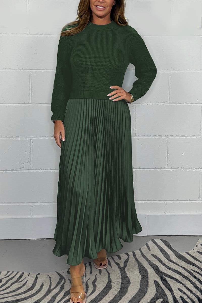 🔥Hot Promotion 49%OFF🔥Women's solid color Long Sleeve Jumper & Pleated Bottom Dress