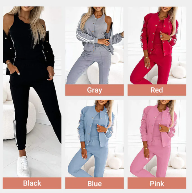 Women's three-piece baseball jacket and pants set