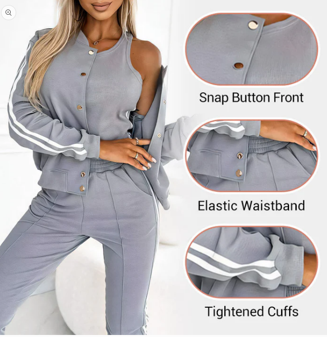 Women's three-piece baseball jacket and pants set