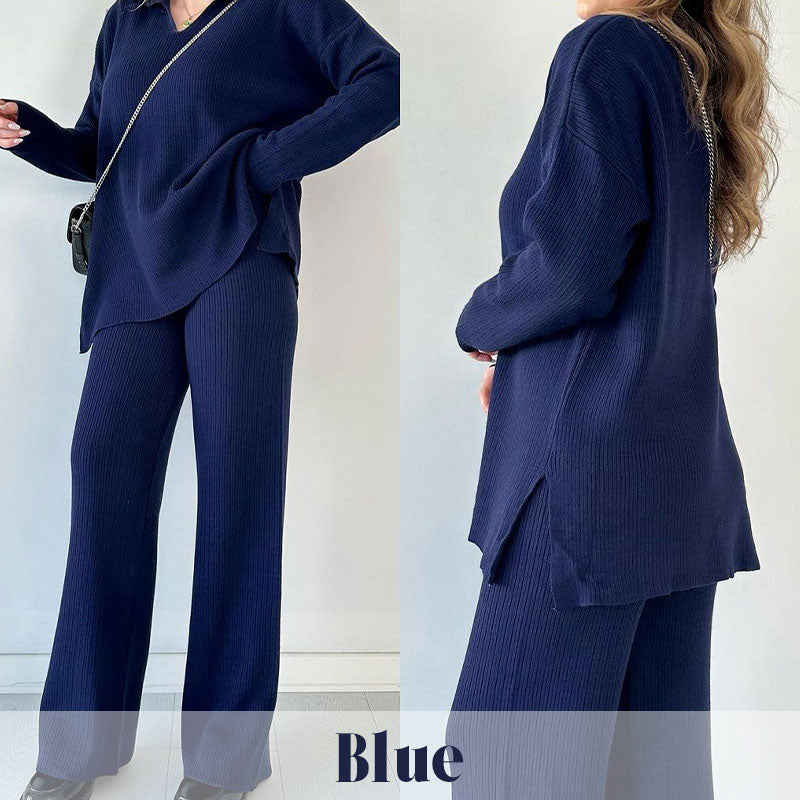 🔥Limited Time Sale 37% OFF🎁V-Neck Casual Slit Knitted Two-Piece Set