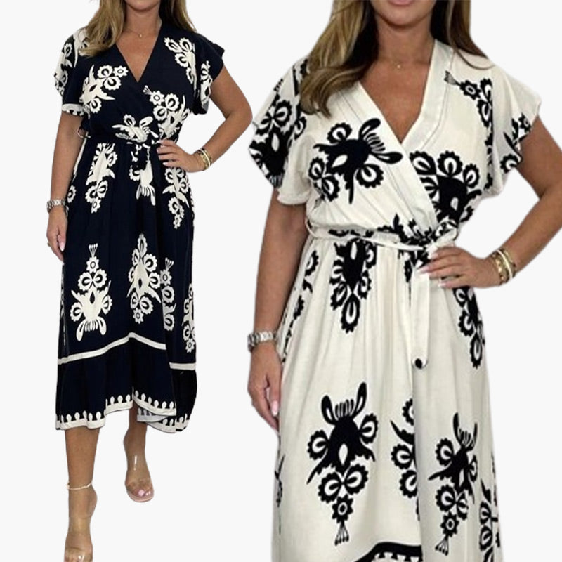 Summer Ruffle Sleeves Tie V-Neck Dress For Plus Size Girls