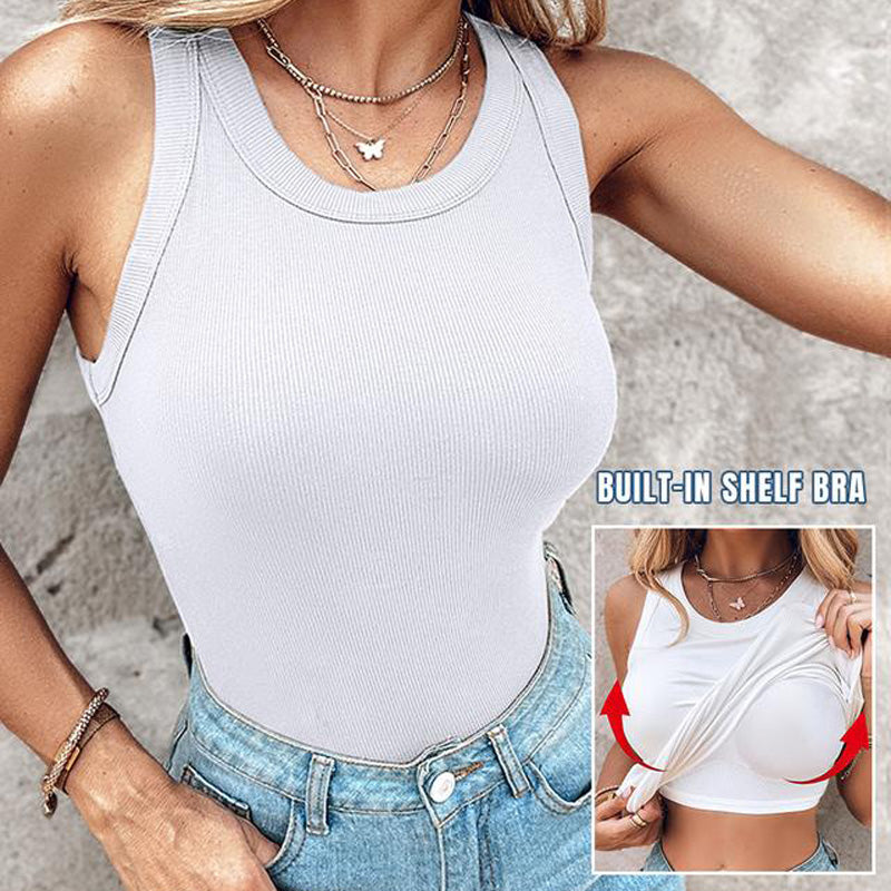 💖LAST DAY SPECIAL SALE💖Ribbed Stretchy Tank Top with Shelf Bra