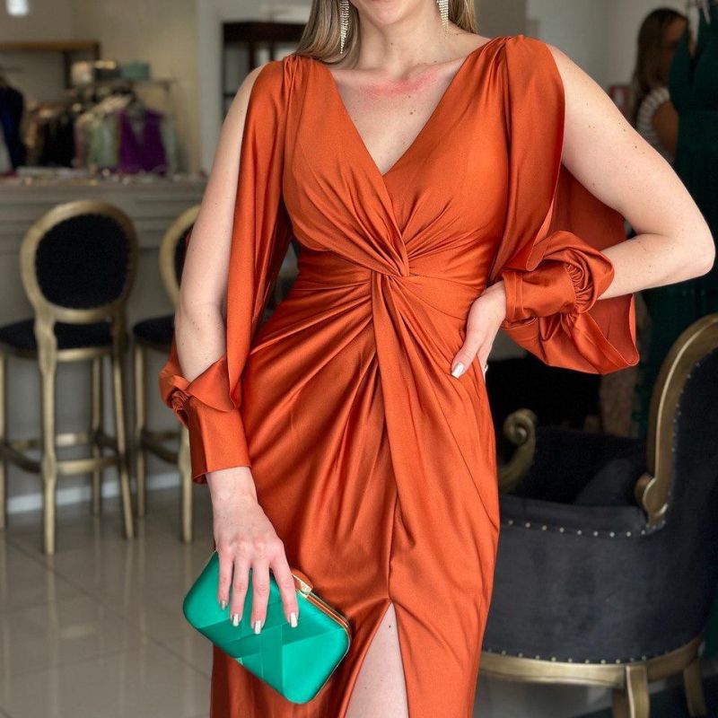 Women's Glossy Flowy Solid Color Floor-Length Dress
