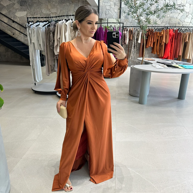 Women's Glossy Flowy Solid Color Floor-Length Dress