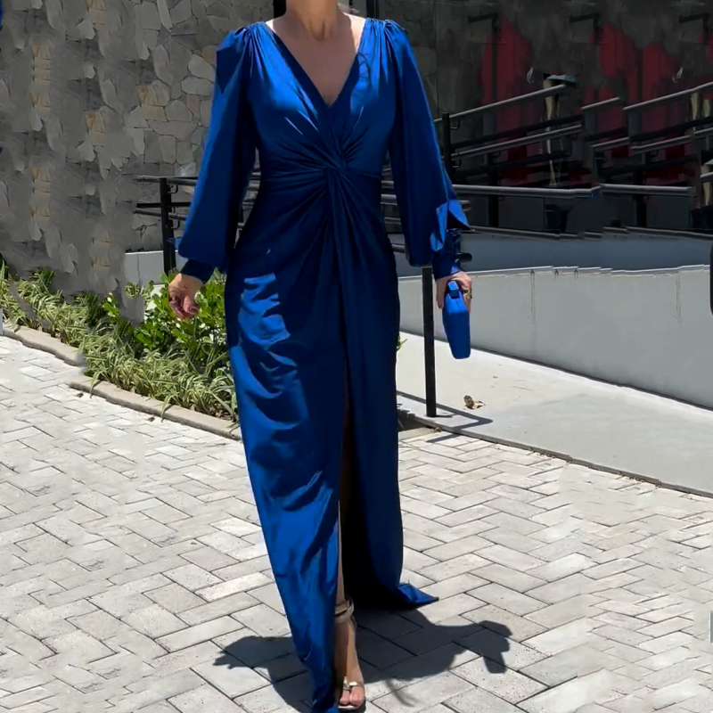 Women's Glossy Flowy Solid Color Floor-Length Dress