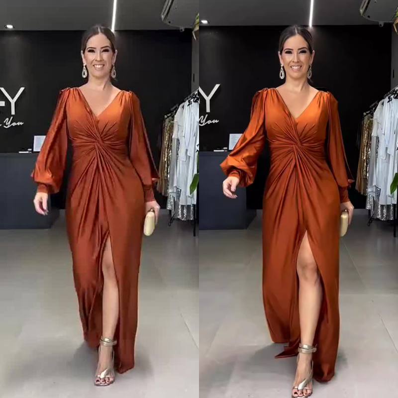 Women's Glossy Flowy Solid Color Floor-Length Dress