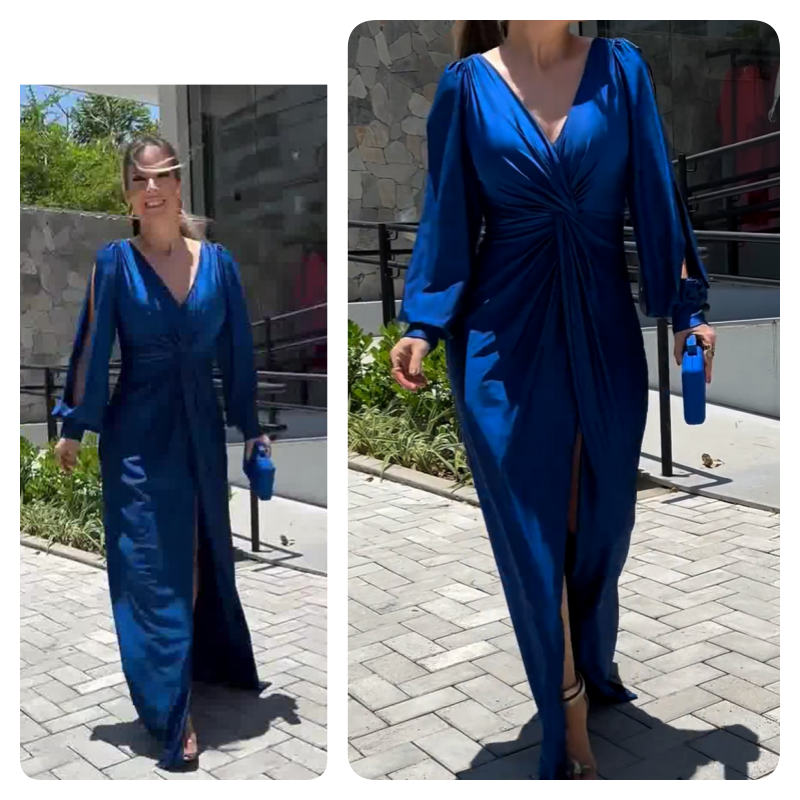 Women's Glossy Flowy Solid Color Floor-Length Dress