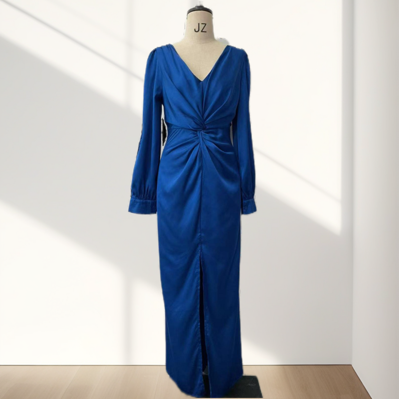 Women's Glossy Flowy Solid Color Floor-Length Dress
