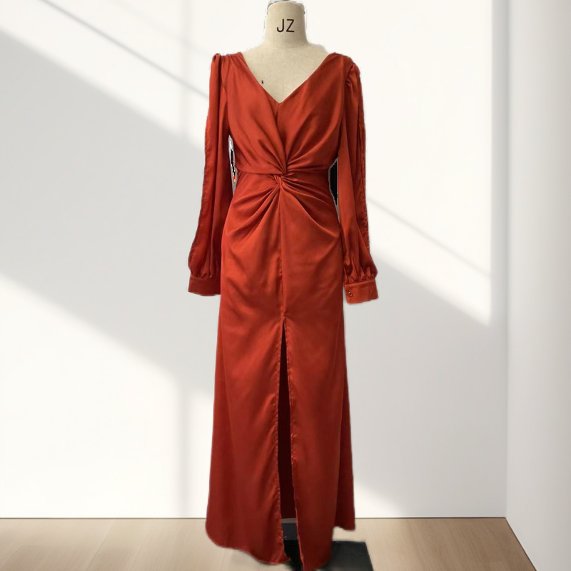 Women's Glossy Flowy Solid Color Floor-Length Dress