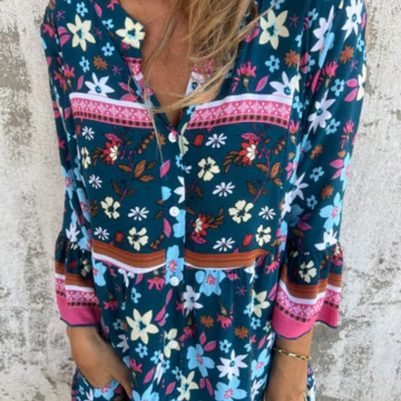 🌸Spring Specials🌸Casual Floral V-Neck Button Closure Dress