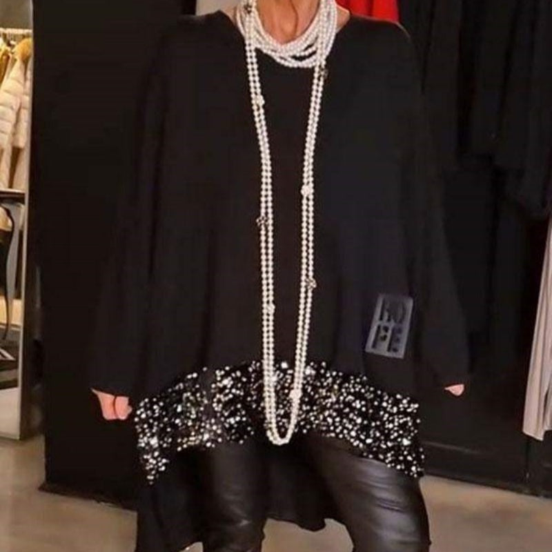 💝2025 NEW SALES - 50% OFF🔥Sequin Patchwork Top With Irregular Hem
