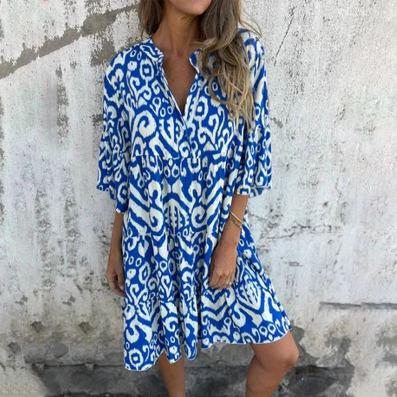 💖Limited Sale 50% OFF💖V-Neck Printed Three-Quarter Sleeve Dress