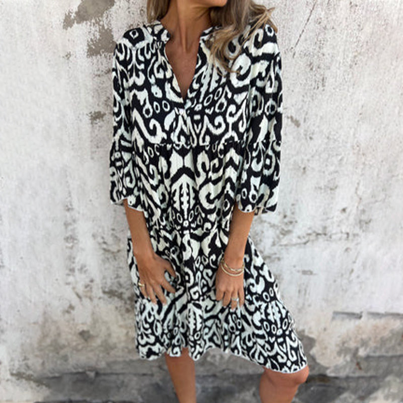 💖Limited Sale 50% OFF💖V-Neck Printed Three-Quarter Sleeve Dress