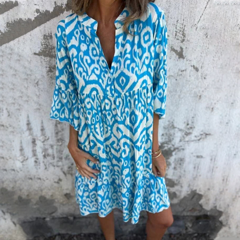 💖Limited Sale 50% OFF💖V-Neck Printed Three-Quarter Sleeve Dress