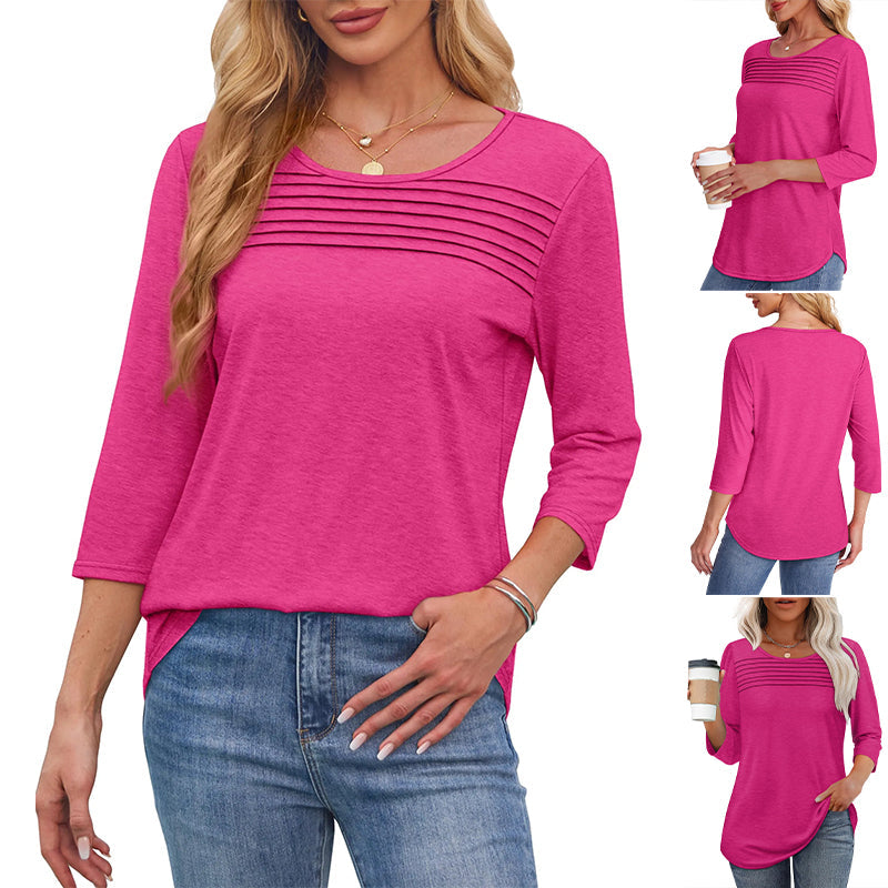 Free shipping on one piece too-Women’s Pleated Detail 3/4 Sleeve Casual T-Shirt