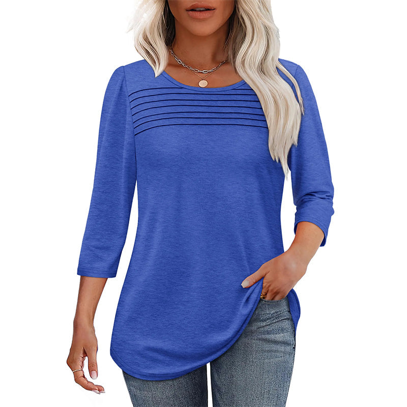 Free shipping on one piece too-Women’s Pleated Detail 3/4 Sleeve Casual T-Shirt