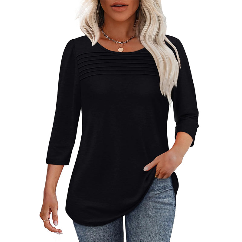 Free shipping on one piece too-Women’s Pleated Detail 3/4 Sleeve Casual T-Shirt