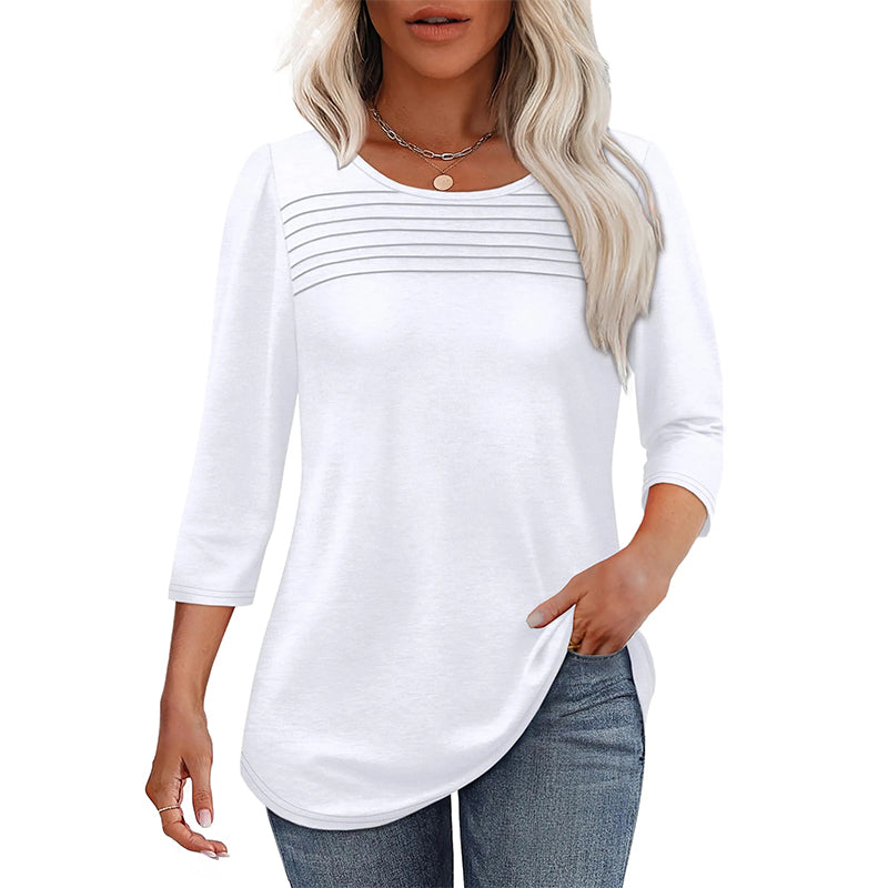 Free shipping on one piece too-Women’s Pleated Detail 3/4 Sleeve Casual T-Shirt
