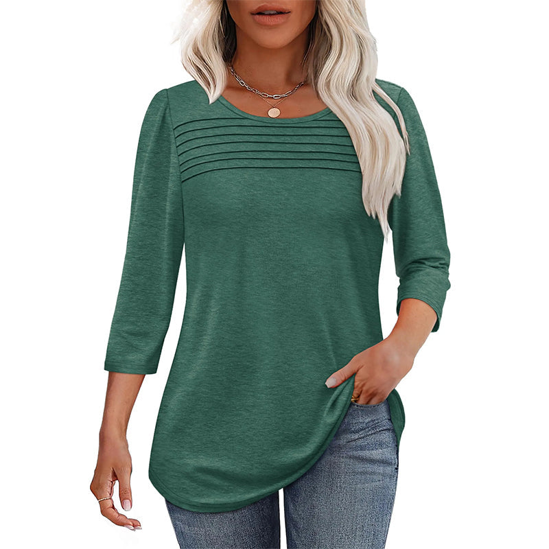 Free shipping on one piece too-Women’s Pleated Detail 3/4 Sleeve Casual T-Shirt