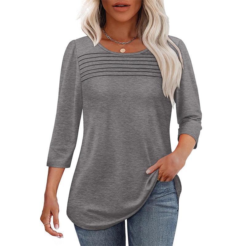 Free shipping on one piece too-Women’s Pleated Detail 3/4 Sleeve Casual T-Shirt
