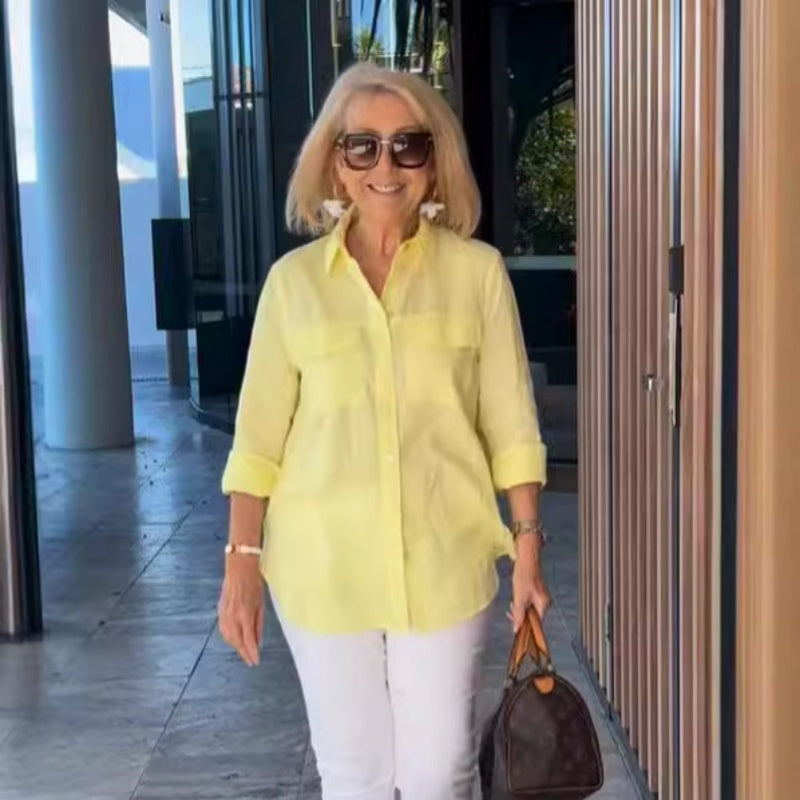 Casual, Versatile Women's Linen Button-Down Shirt with Collar