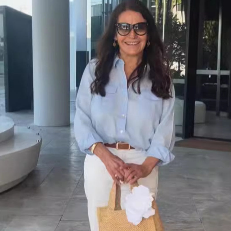 Casual, Versatile Women's Linen Button-Down Shirt with Collar