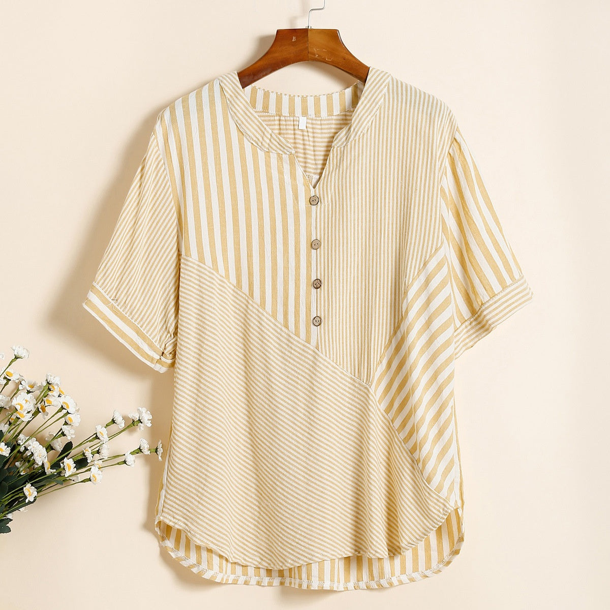 Women's Casual Oversized V-Neck Striped Top