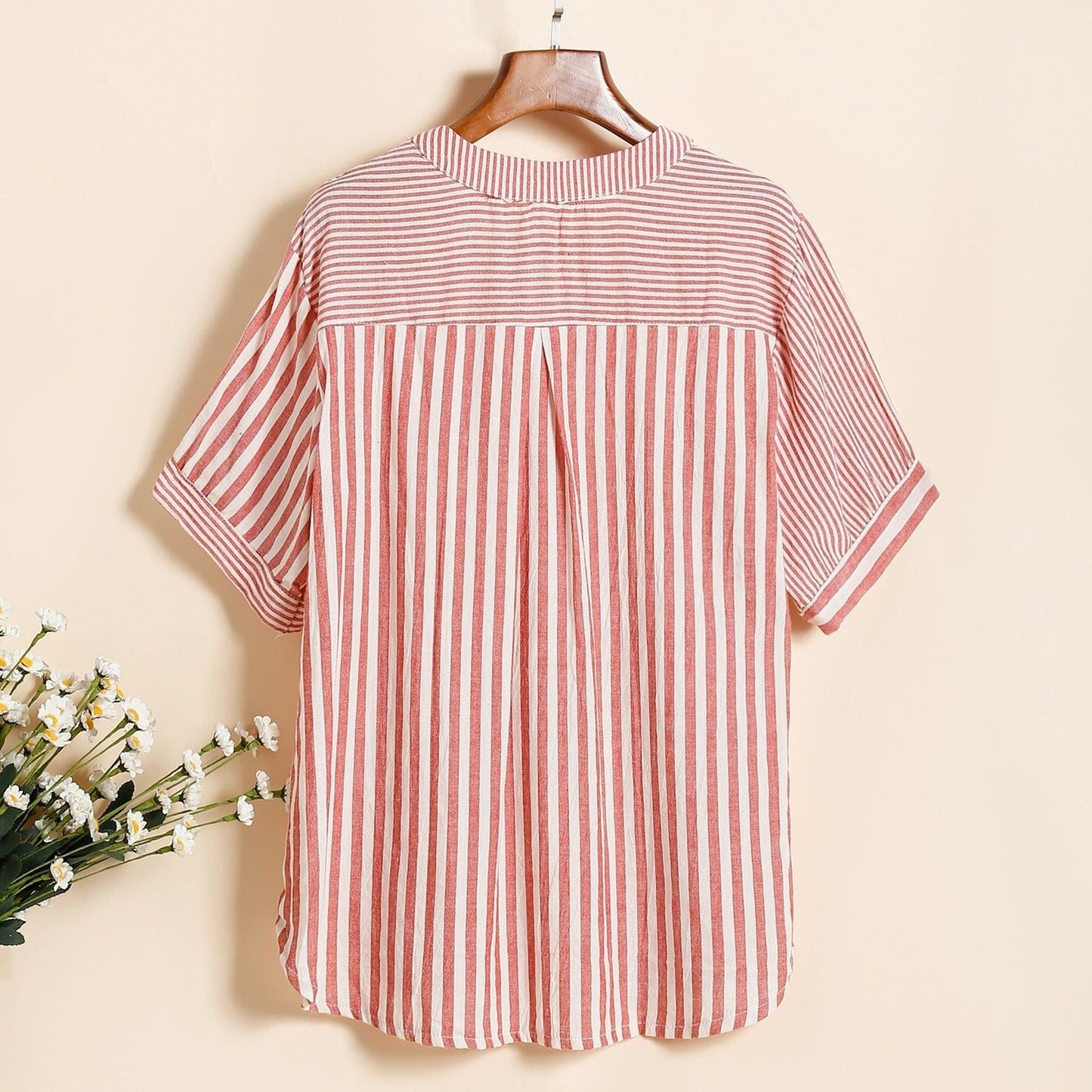 Women's Casual Oversized V-Neck Striped Top
