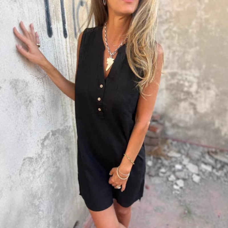 🎉Last Day Promotion 50% OFF💃💖Women's Sleeveless Button Pocket V-Neck Dress