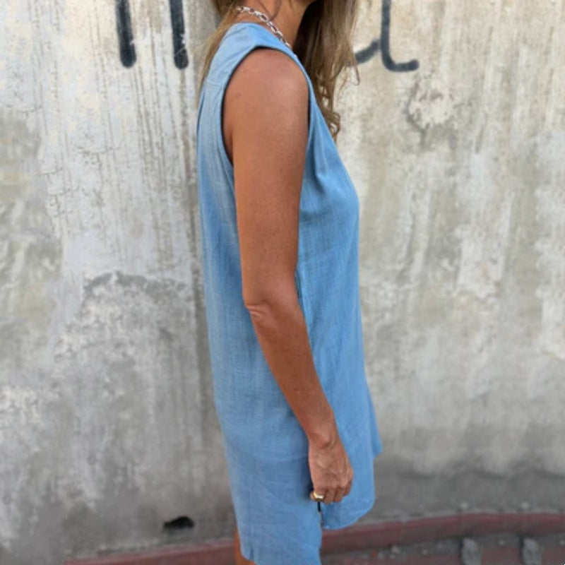 🎉Last Day Promotion 50% OFF💃💖Women's Sleeveless Button Pocket V-Neck Dress
