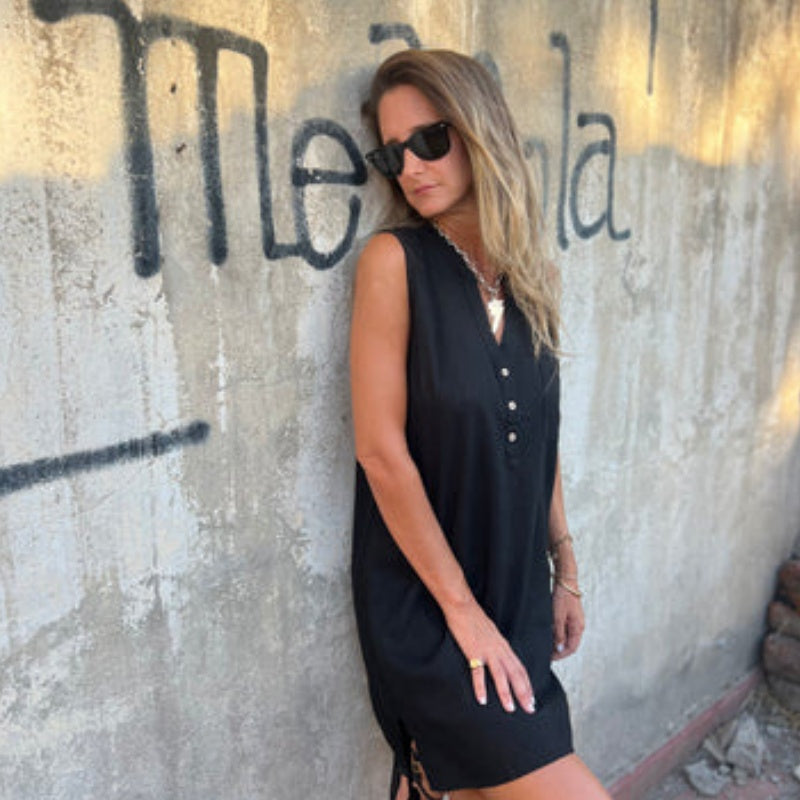 🎉Last Day Promotion 50% OFF💃💖Women's Sleeveless Button Pocket V-Neck Dress