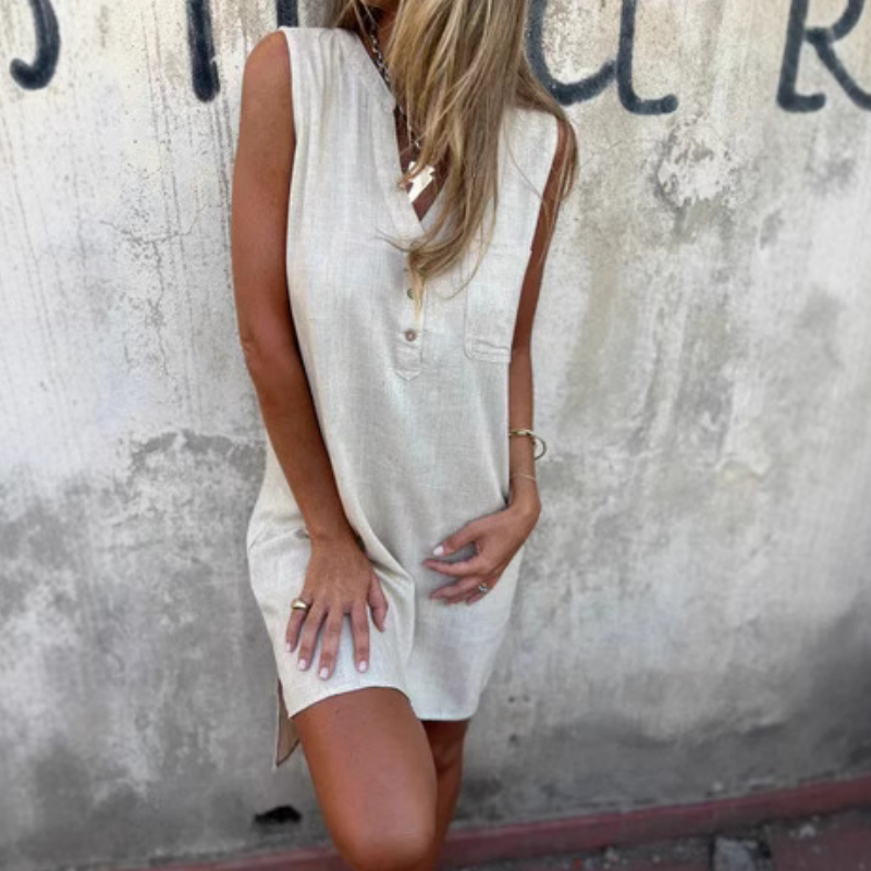 🎉Last Day Promotion 50% OFF💃💖Women's Sleeveless Button Pocket V-Neck Dress
