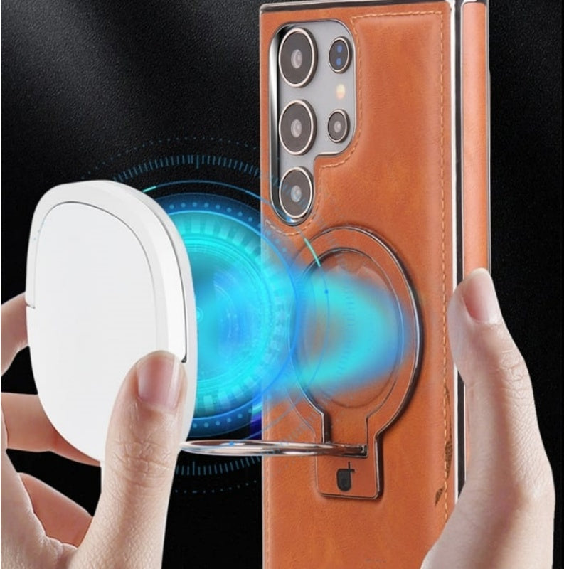 Retro style magnetic phone case with holder for Samsung