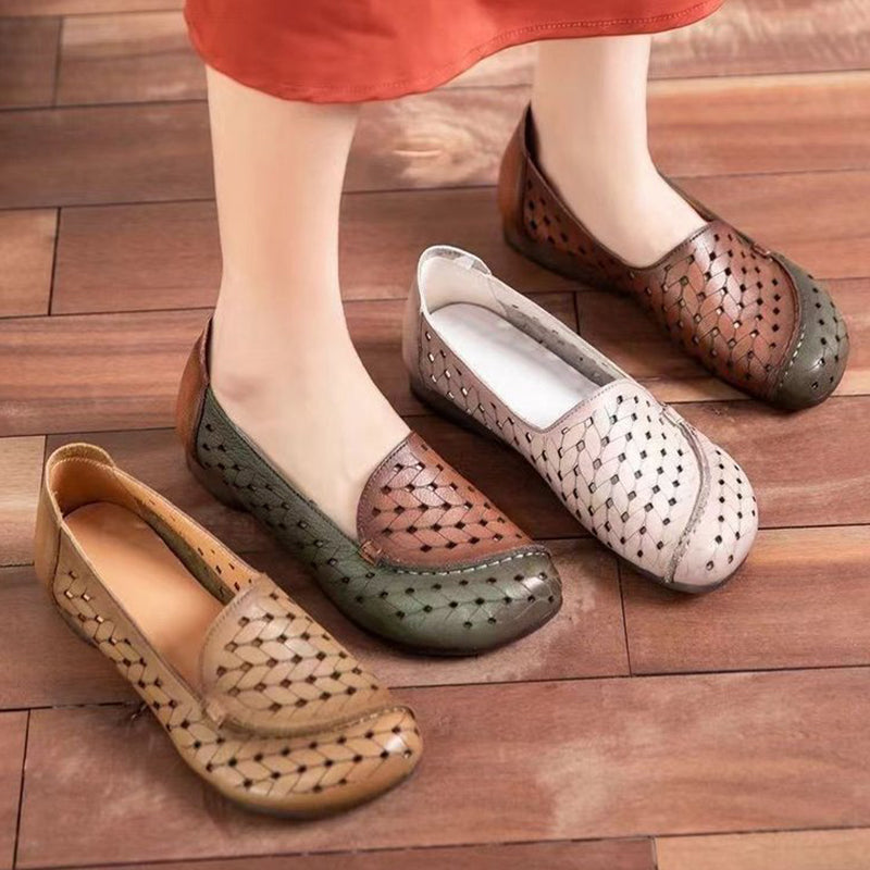 🌸Spring Specials💐Women's Retro Faux Leather Hollow Out Breathable Flat Sandals