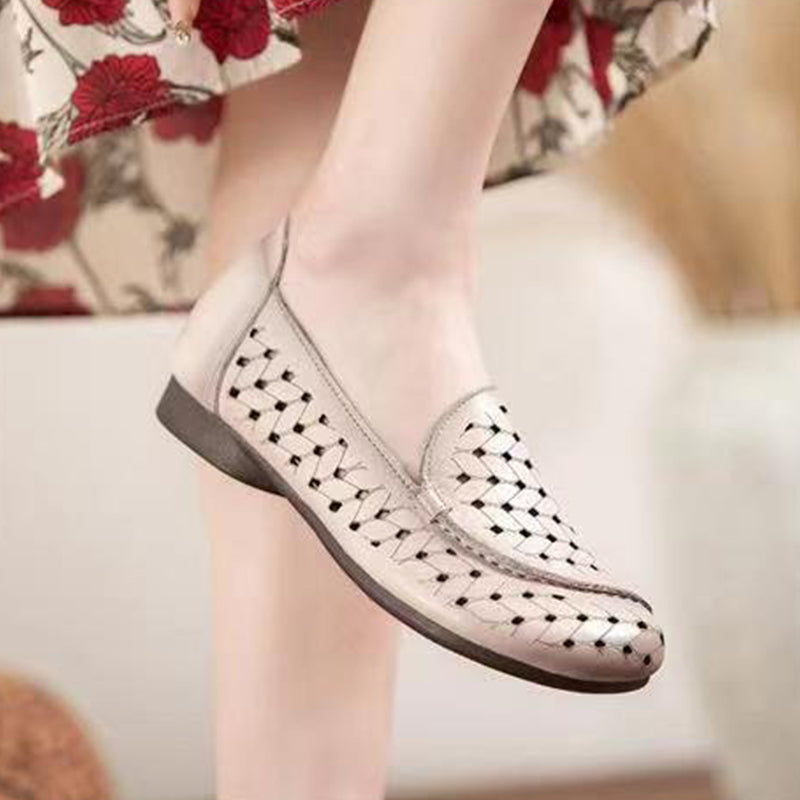 🌸Spring Specials💐Women's Retro Faux Leather Hollow Out Breathable Flat Sandals