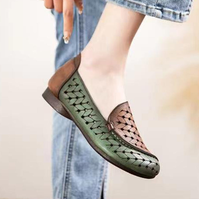 🌸Spring Specials💐Women's Retro Faux Leather Hollow Out Breathable Flat Sandals