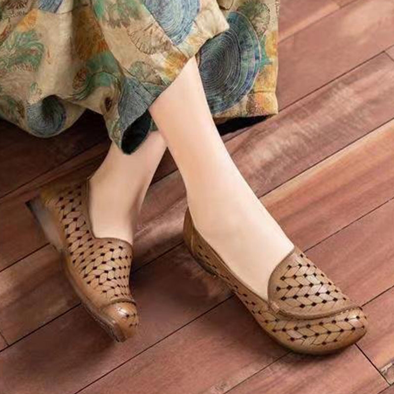 🌸Spring Specials💐Women's Retro Faux Leather Hollow Out Breathable Flat Sandals