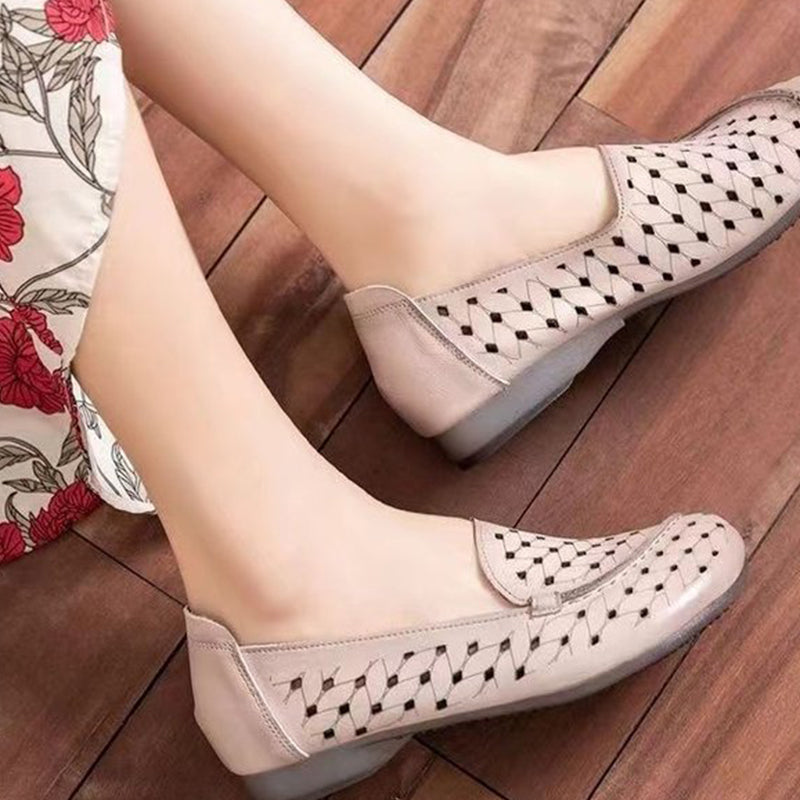 🌸Spring Specials💐Women's Retro Faux Leather Hollow Out Breathable Flat Sandals