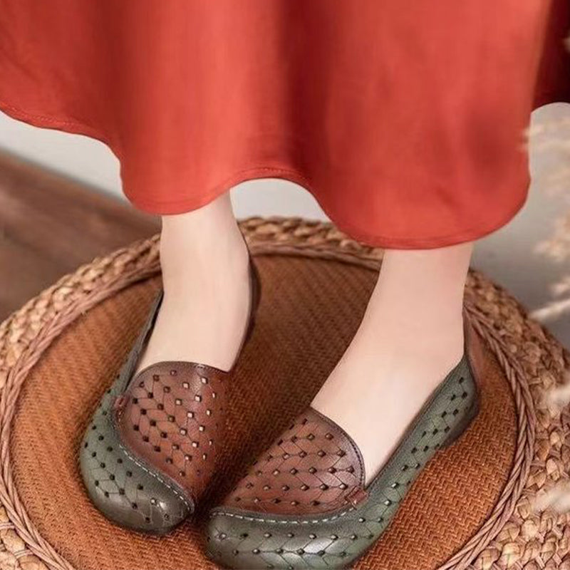 🌸Spring Specials💐Women's Retro Faux Leather Hollow Out Breathable Flat Sandals