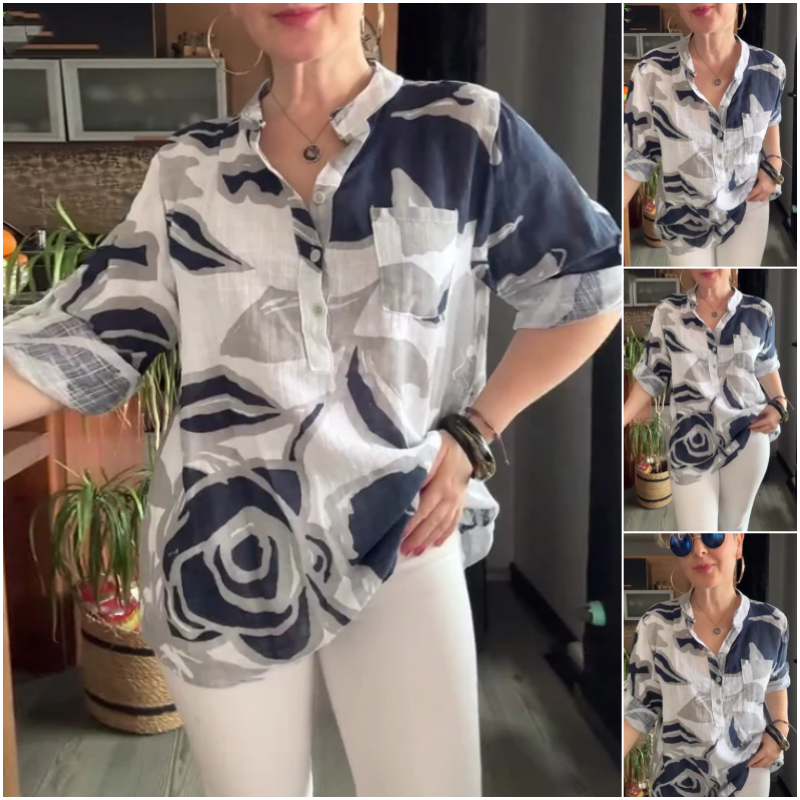 Women's Casual Stand Collar Printed Blouse