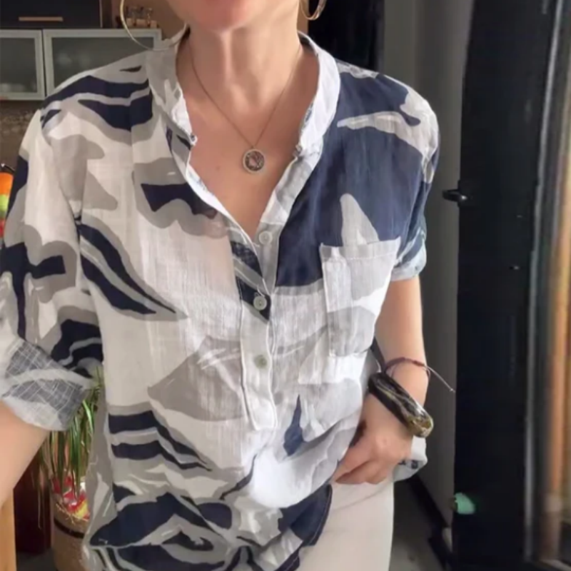 Women's Casual Stand Collar Printed Blouse