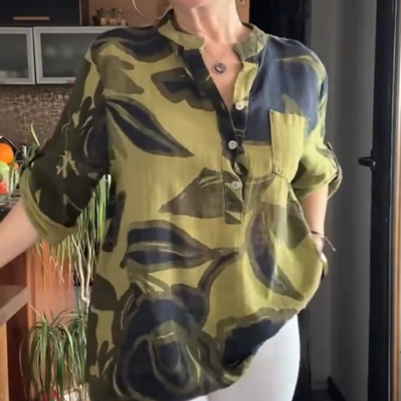 Women's Casual Stand Collar Printed Blouse