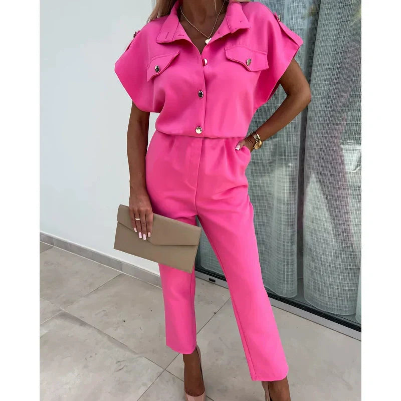 Fashionable Solid Color Jumpsuit with Pockets