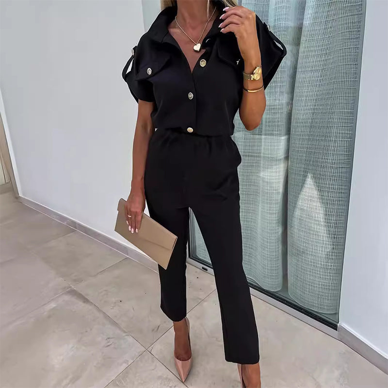Fashionable Solid Color Jumpsuit with Pockets