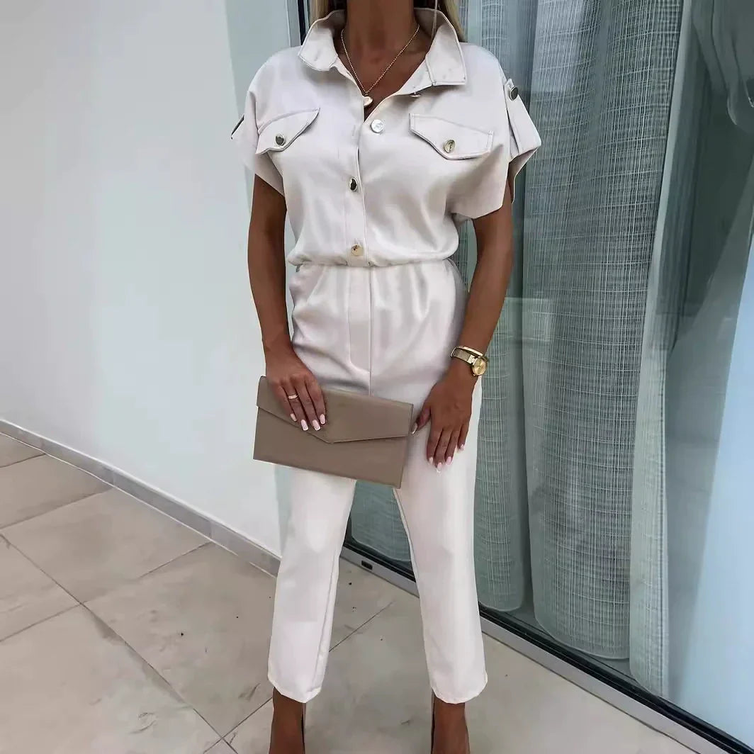 Fashionable Solid Color Jumpsuit with Pockets